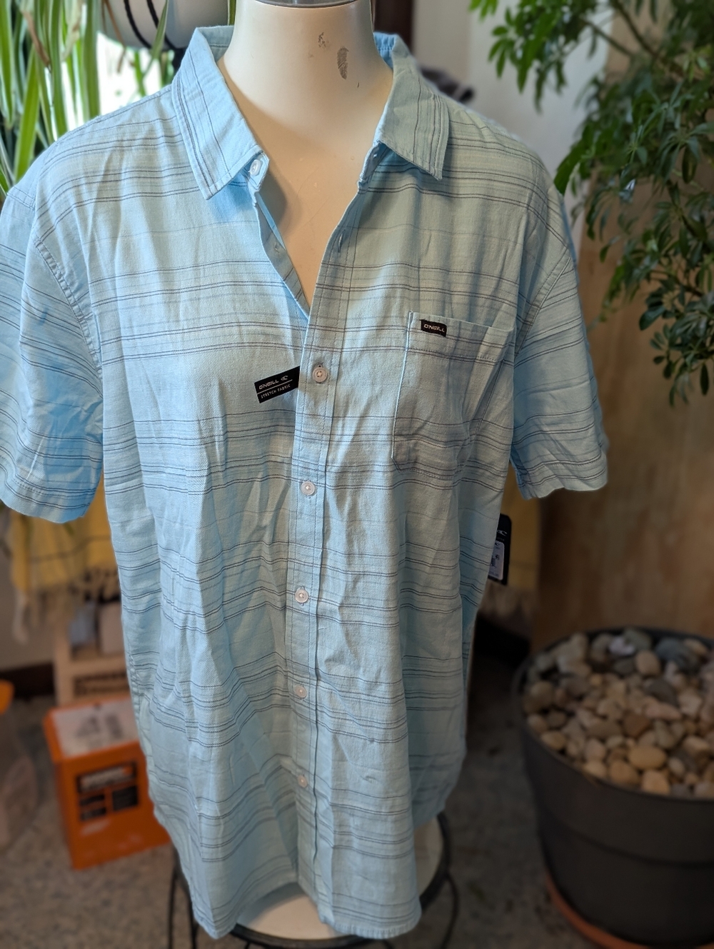 NWT Mens Oneill SS Seafaring Stripe Stretch  Buttondown Shirt Sz L Ret 55.00